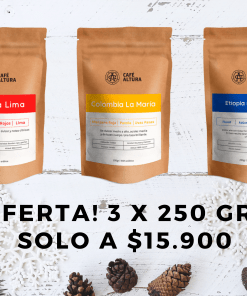 Pack 3 bolsas de 250 gr! Café en grano Perú, Colombia y Etiopía