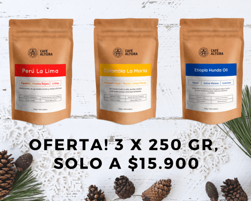 Pack 3 bolsas de 250 gr! Café en grano Perú, Colombia y Etiopía